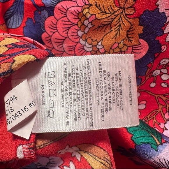 Express Red Oriental Blossoms Choker Cap-sleeve Silky Blouse XXS TTP Light - Picture 12 of 16